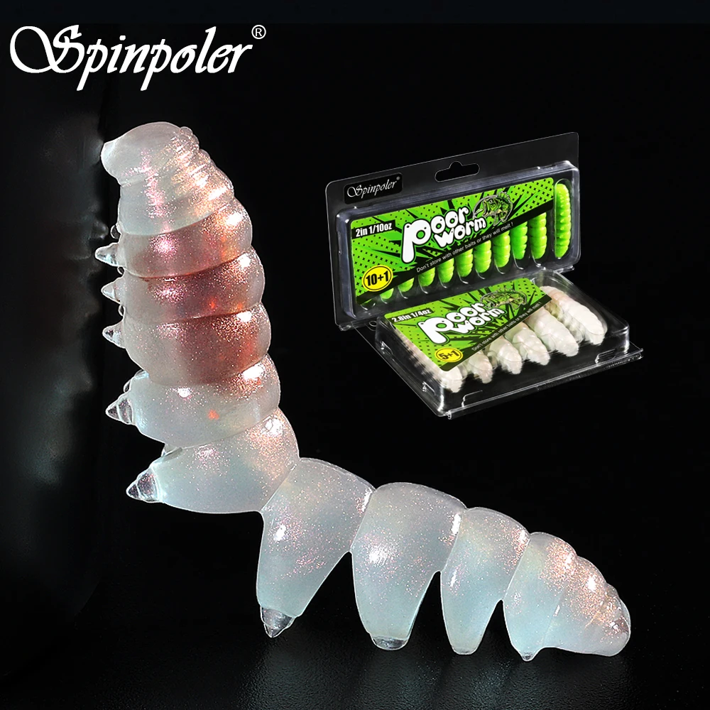 Spinpoler Poor Worm Soft FIshing Lure TPR Floating Plastic Bait Bionic Caterpillar Segemented Swimbait For Trout Bass Ned Wacky