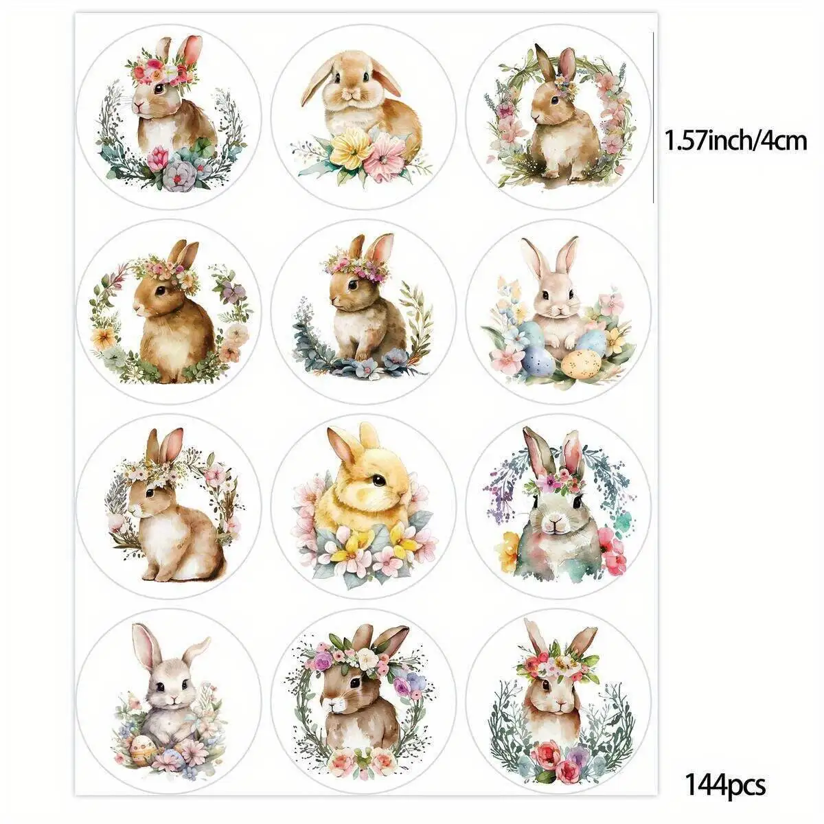 144Pcs Easter Rabbit Stickers Vintage Wreath Bunny Sticker For Happy Easter Home Party Decoration DIY Gifts Wrapping Supply