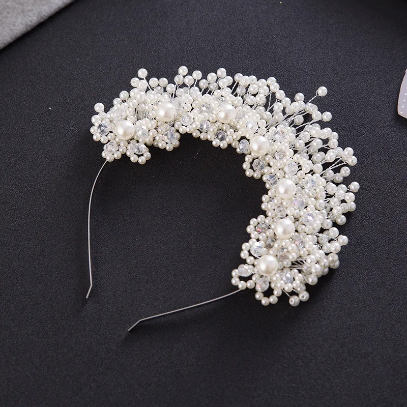 Gold Color Pearl Flower Headband Hairband Tiara For Women Bride Bridal Wedding Hair Accessories Jewelry Crown Tiara Headband