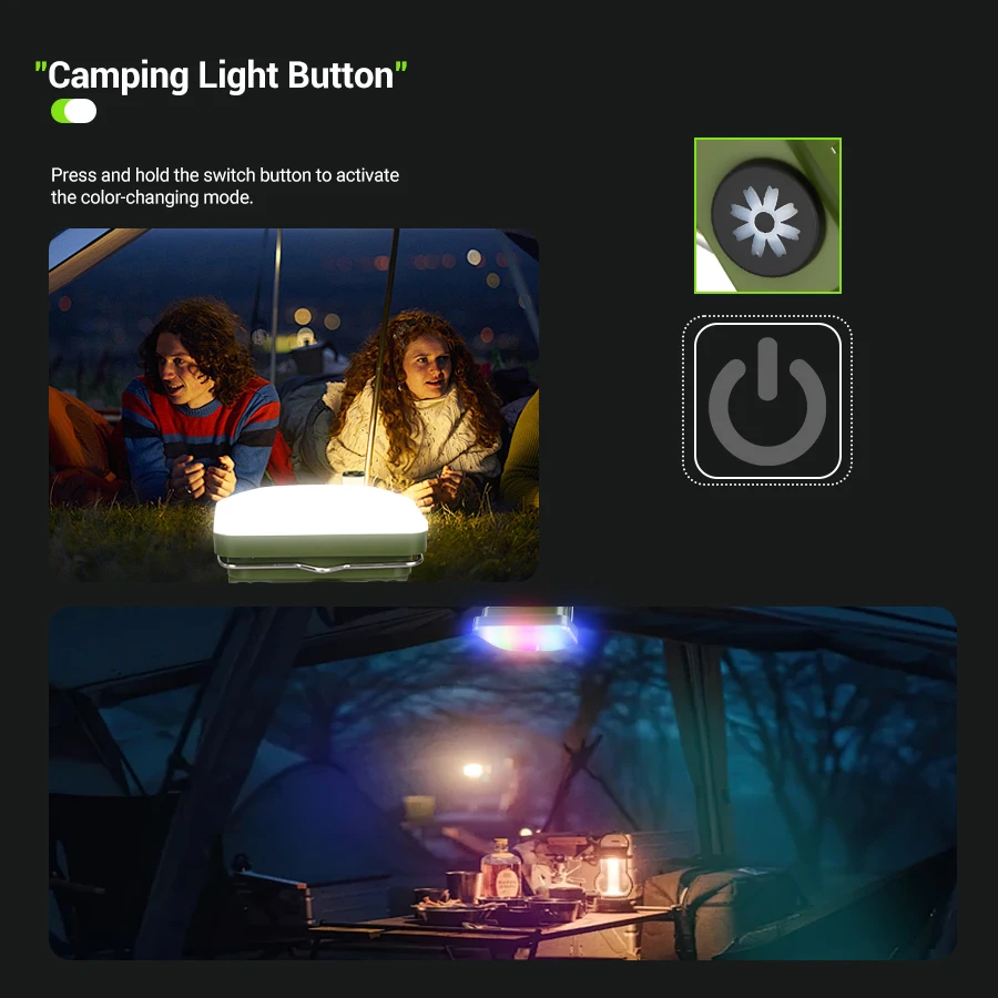 F5 Work Light Outdoor Rechargeable LED Portable Lamp RGB Handheld Flashlight Portable Hook Tent Lamp Colorful Floodlight Lantern