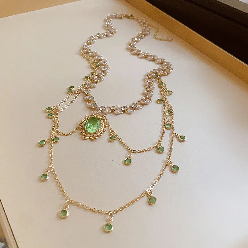 French Light Luxury Oval Zircon Pearl Necklace Niche Design Sense Creative Collarbone Chain Fashion Senior Sense Jewelry Women