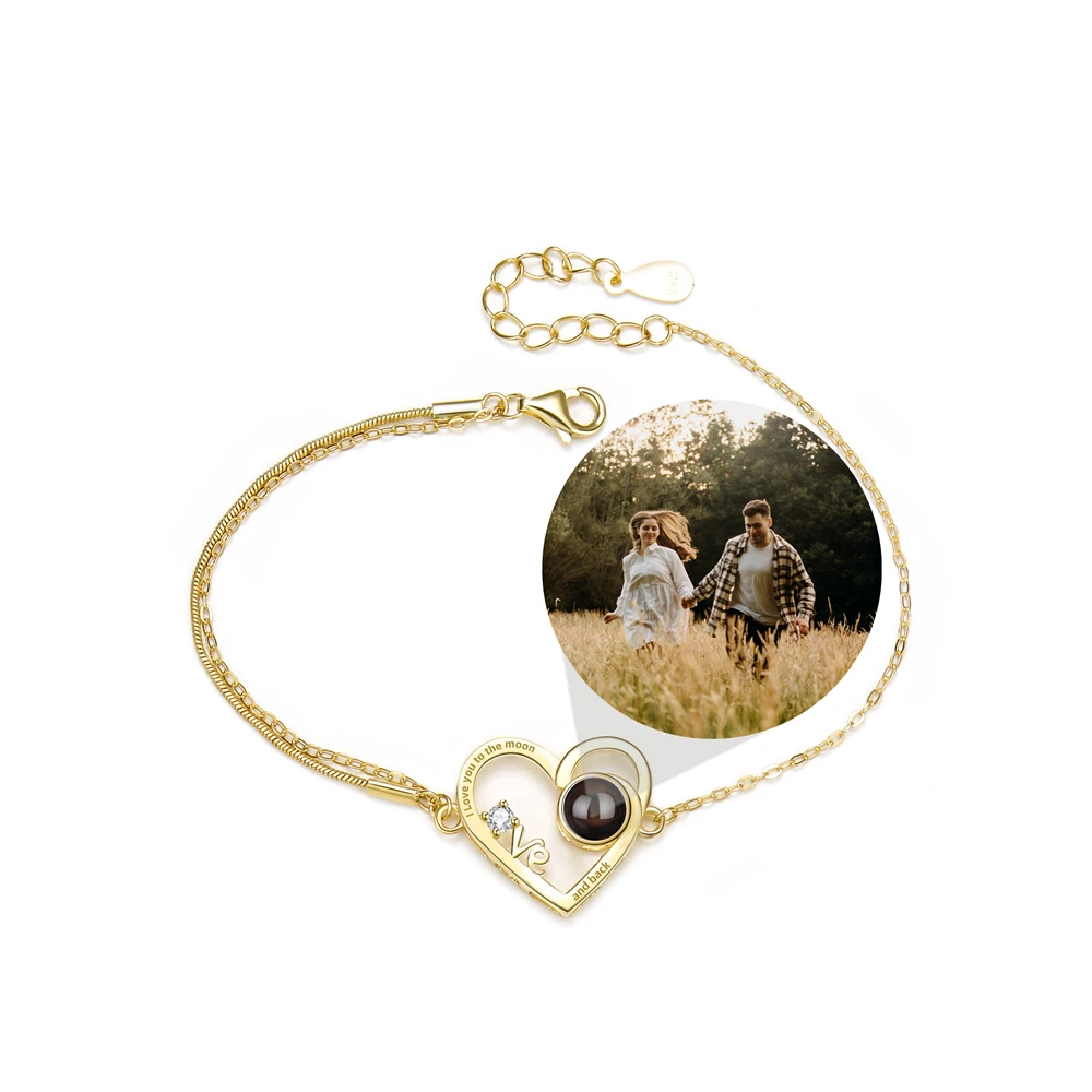 

Custom Photo Projection Photo Bracelet for Women Love Heart Pendant Bracelet Personalized Girlfriend Jewelry