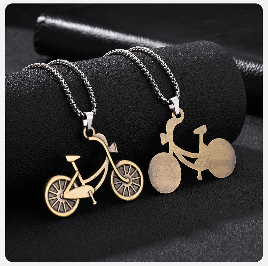 Vnox Retro Fahrrad-Anhänger Halskette für Männer, Vintage Legierung Fahrrad-Charm 70cm Edelstahl Kastenkette Punk Radfahrer-Schmuck Geschenk – Detail 5