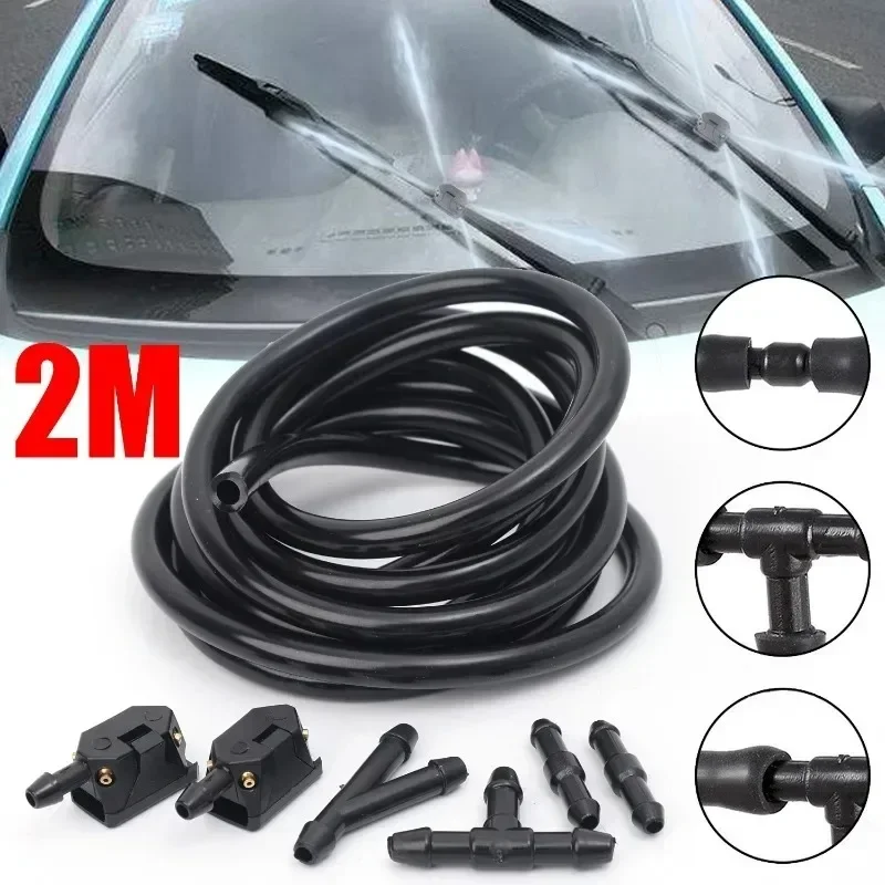 Universal Windshield Washer Nozzle and Hose Kit Adjustable Car Washer Jet Replacement with Connectors for Most Cars Repair Kit