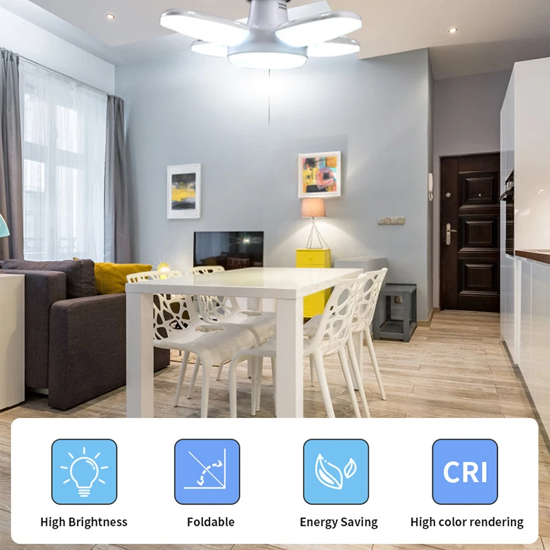 Luz LED de ahorro de energía para garaje, luz superbrillante para garaje, iluminación interior, luz plegable en forma de abanico para el hogar y la sala de estar