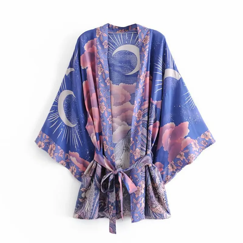 

Women's water-printed waist belt and kimono