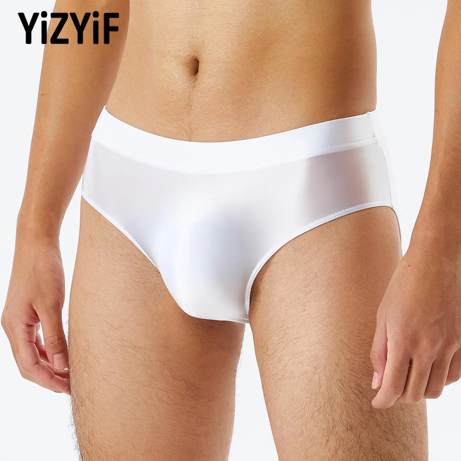 

Summer Mens Swim Underwear Glossy Smooth Low Rise Briefs Elastic Waistband Solid Color Underpants Underwear Swimwear