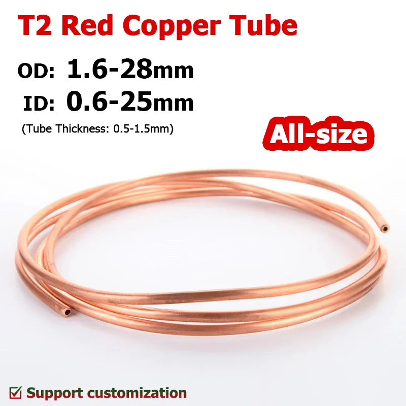 

1M-5M OD1.6-28mm Soft Coil Copper Tube T2 Red Copper Tubing Airs Conditioning Refrigeration Capillary Wire Pipes 2/3/4/6/8/10/12