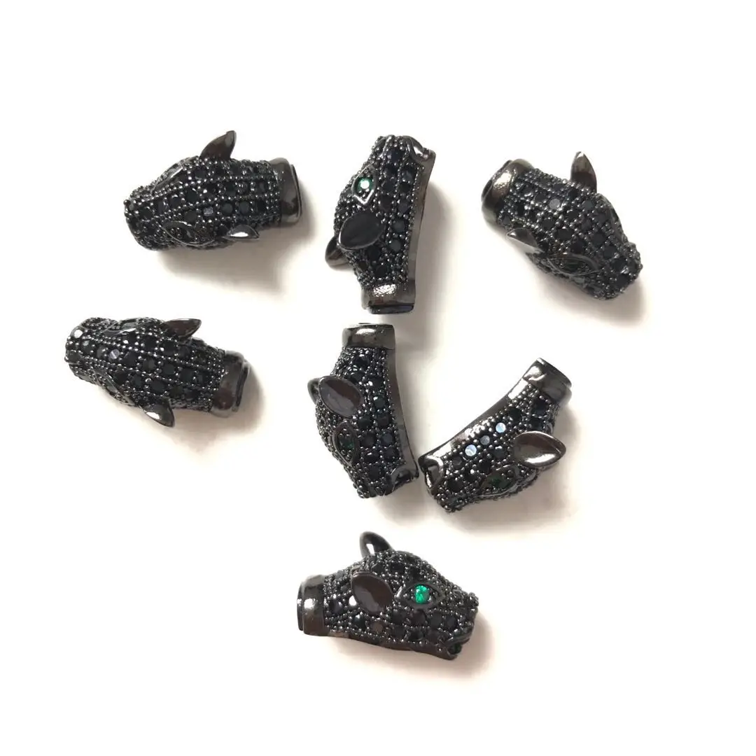 10pcs/Lot Cubic Zirconia Paved Panther Head Spacers Beads for Woman Bracelets Men Jewelry Making Handmade Crafts Findings Supply