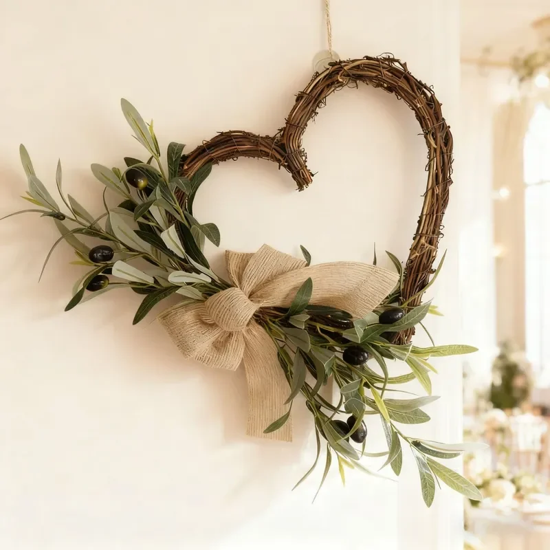 Artificial Olive Leaf Heart Wreath for Home Wedding Party Decoration Four Seasons Holiday Wall Door