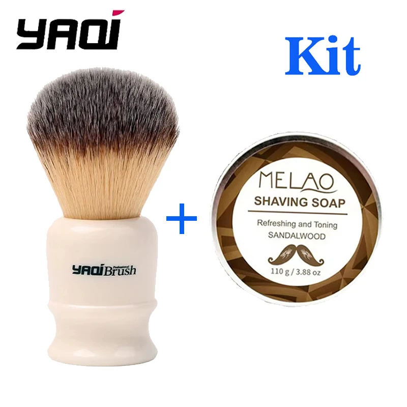 

YAQI 22mm Yellow Synthetic Hair Shaving Brush with White & Blue Resin Handle Sandalwood Soap Set for Men's Grooming