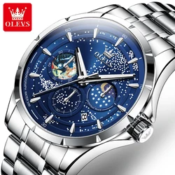 OLEVS 5538 Original Watch for Men Luxury Starry Sky Dial Mens Wristwatch Stainless Steel Waterproof Moon Phase Chronograph Watch