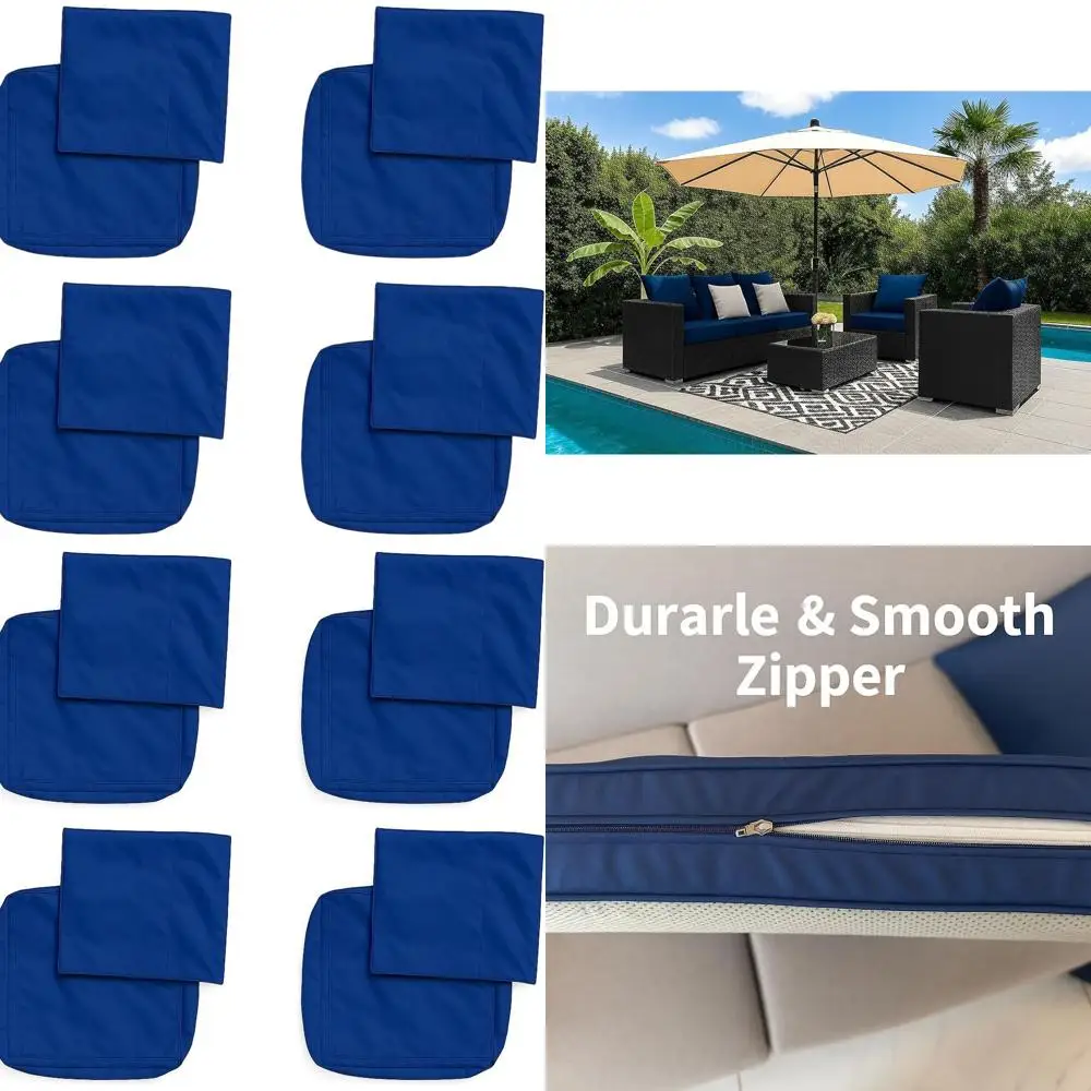 

Набор из 4 водонепроницаемых чехлов для садовых подушек - сменные чехлы для глубоких сидений уличных кресел, 24x20 и 24x24x4 дюйма, темно-синий