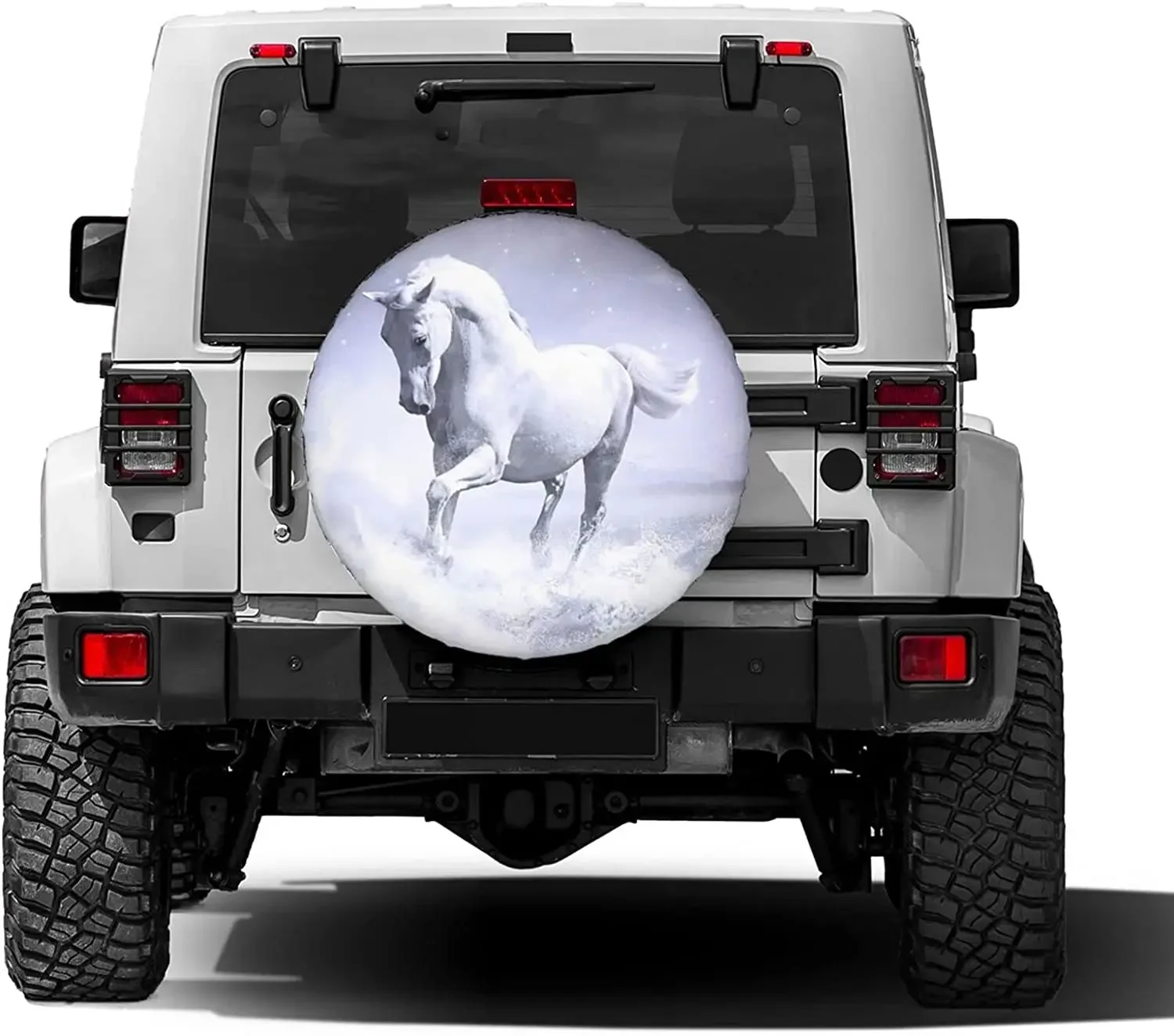 White Horse Take Shower Spare Tire Cover Polyester Sunscreen Waterproof Wheel Covers for Trailer RV SUV Truck Many Vehicles