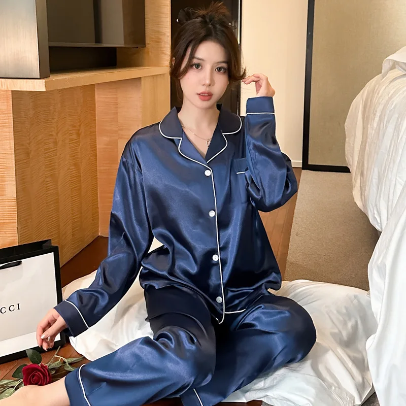 New Two-Piece Pajamas Female Long-Sleeved Senior Ice Silk Can Be Worn Outside The Leisure Summer Thin Section Of Home Clothing