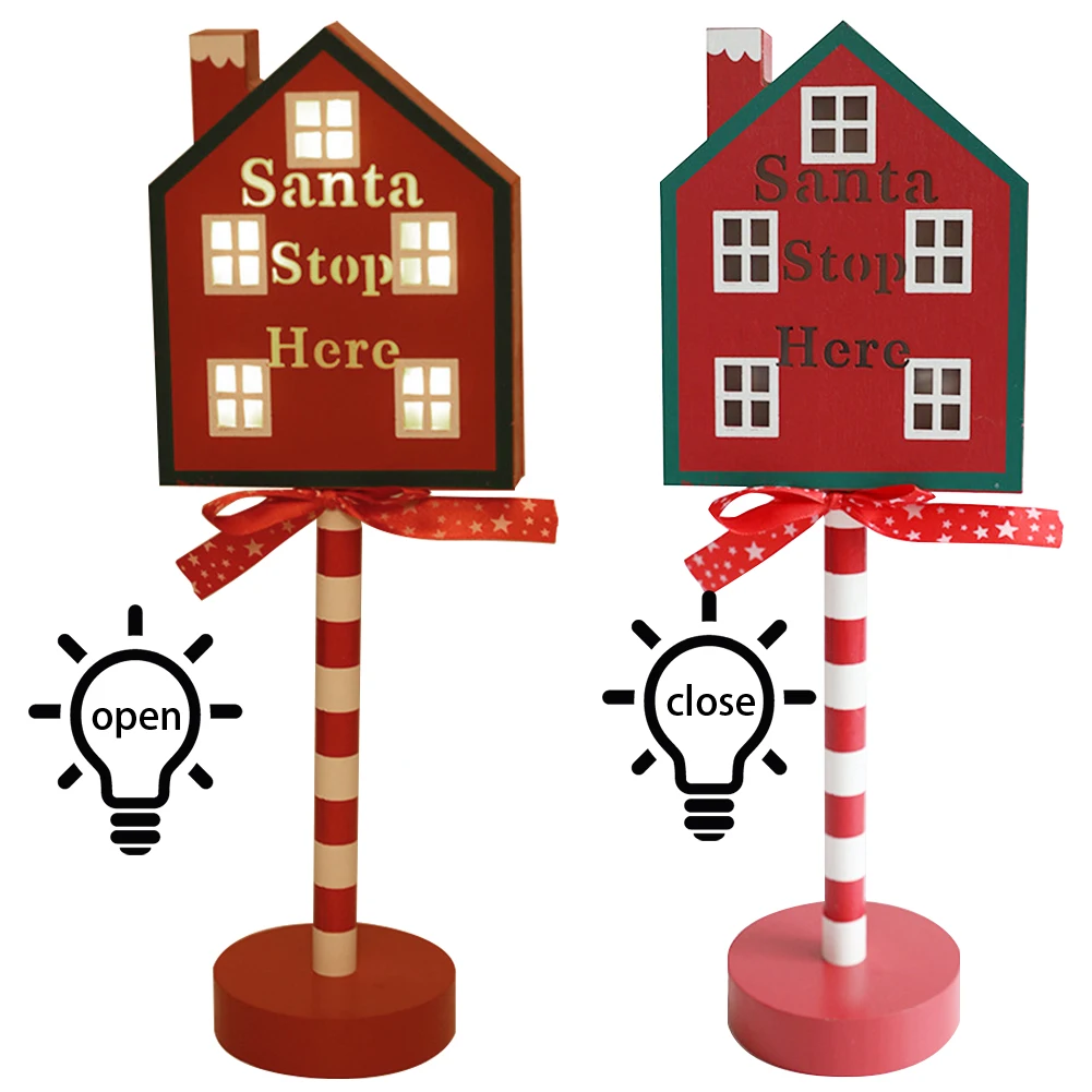 Santa Stop Here Sign LED Light Garden Decor Light Wooden Yard Sign Decorations Battery Powered Christmas Sign Lamp for New Year