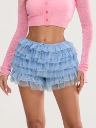 wsevypo Kawaii Lolita Shorts Lace Trim Bloomers Japanese Cute Multi-layers Frilly Panties Fairy Low Rise Pumpkin Shorts