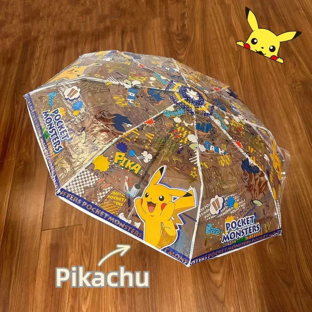 Cartoon Pikachu Portable Folding Umbrella Cute Pokemon Automatic Transparent Umbrellas Fashion Manual Umbrella Kid Birthday Gift