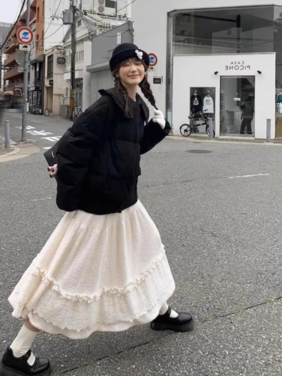 

Романтичная флисовая юбка А-силуэта с оборками, средней длины, женская, осенне-зимняя, с высокой талией, в деловом стиле, с длинным рукавом