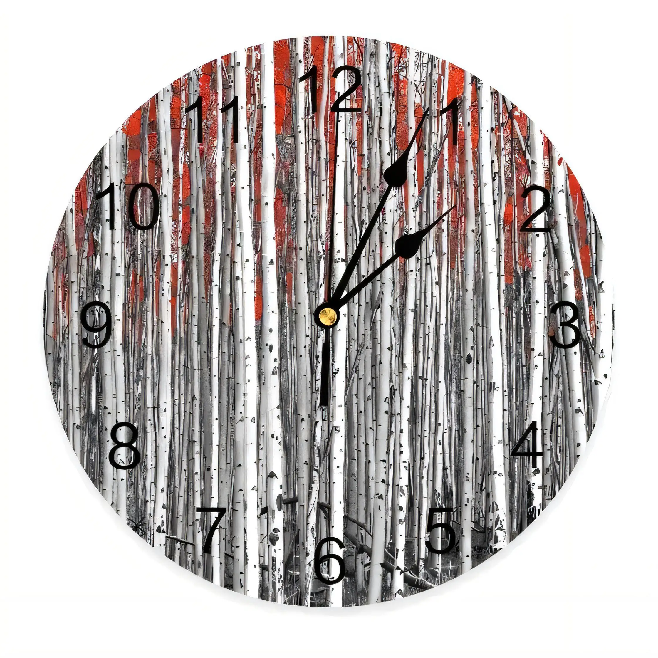 Modern  Wall Clock Nature Forest Trees Decor Silent Non Ticking Battery Operated Home Office Bathroom Kitchen Decoration