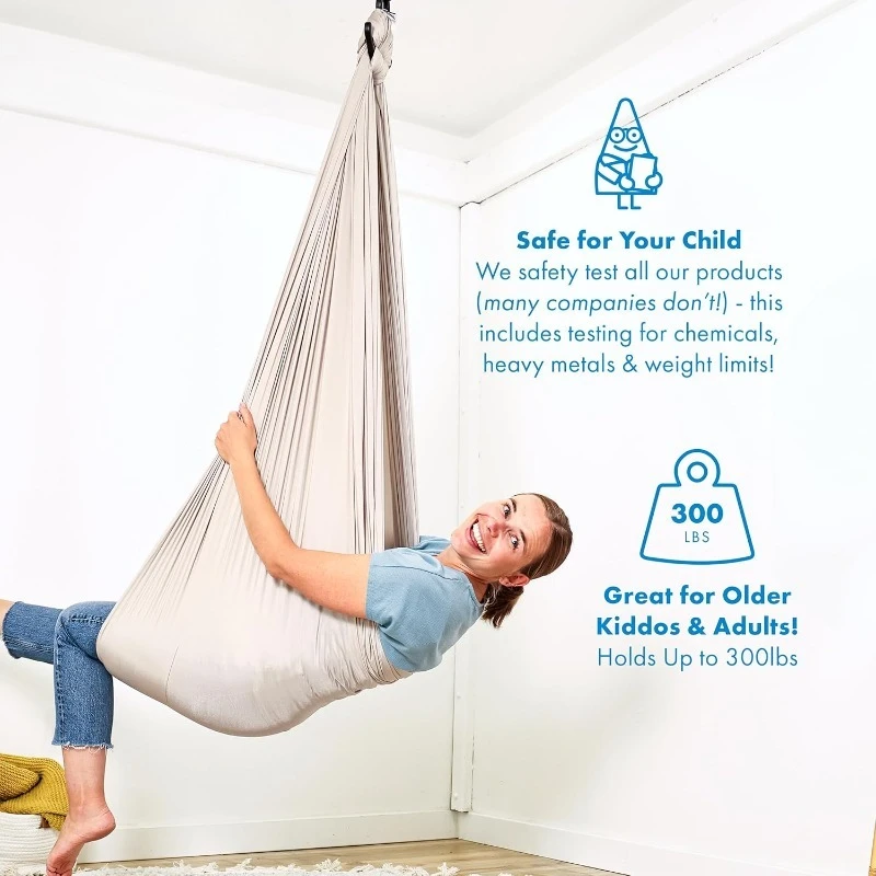 أرجوحة حسية للأطفال والكبار - تحمل 300 رطل، حسية داخلية وخارجية للتعليق مثل تأثير مهدئ - طبقات مزدوجة ناعمة