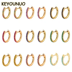 KEYOUNUO Gold Filled Hoop Earrings For Women Round Red Zircon Piercing Colorful CZ Earrings Fashion Party Jewelry Wholesale