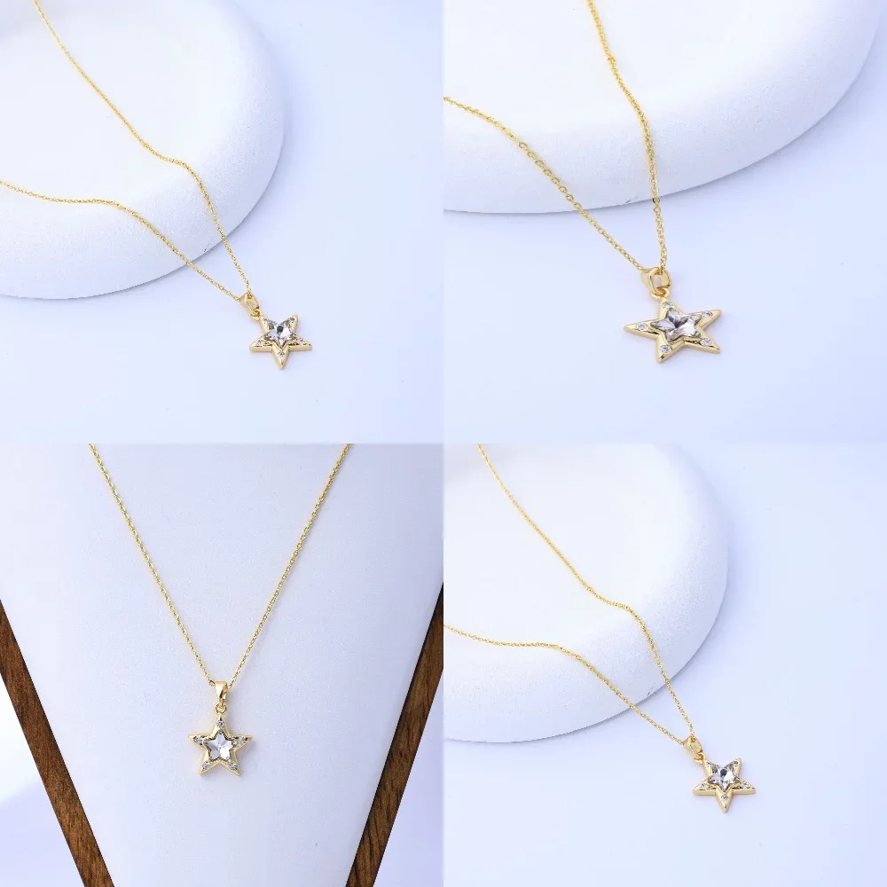 

Sense of luxury, micro-inlaid zircon pentagram pendant titanium steel necklace, women's niche design, fashion personality, star