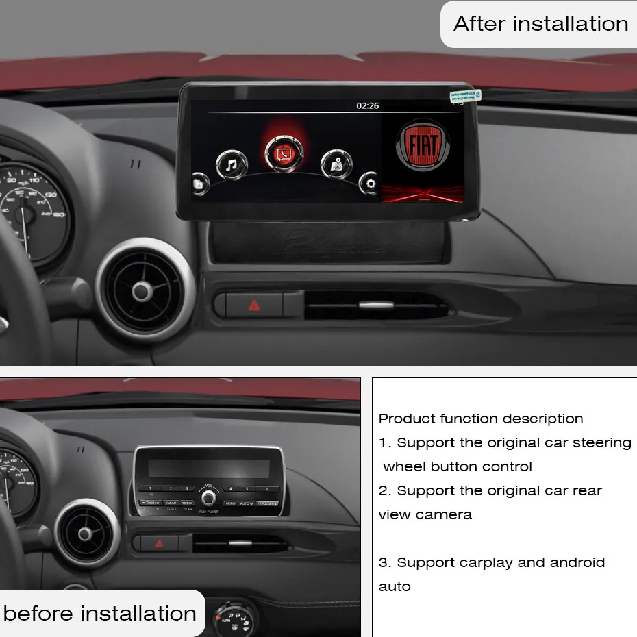 For Fiat Spider 2016-2020 10.25inch Android 12 Octa Core 8+256G Car Multimedia Player Stereo Radio Car radio with screen