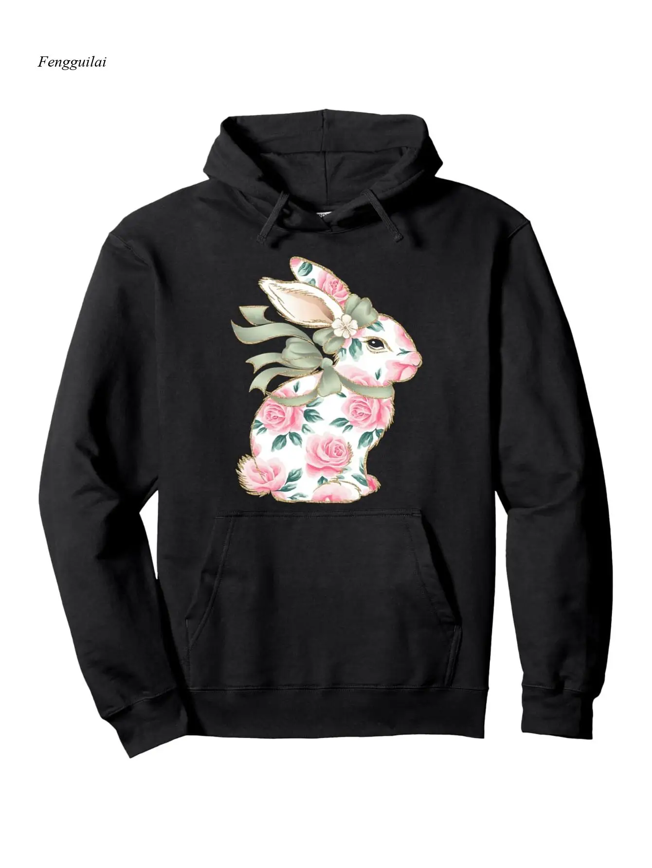 

Толстовка с капюшоном и принтом пасхального кролика с цветочным принтом — весенний дизайн с бантом и пастелью, пуловер с длинными рукавами и капюшоном