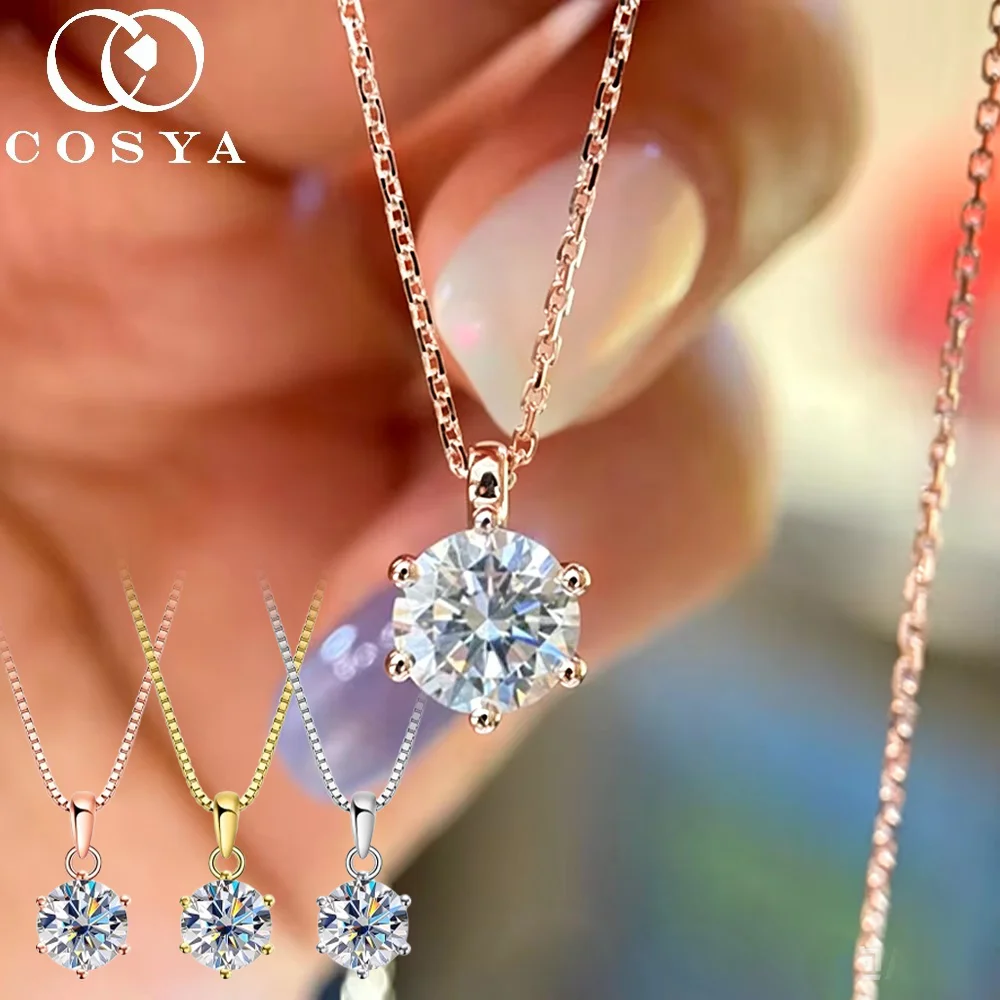 COSYA D Color 1-10CT Moissanite Diamond Necklace for Women S925 Silver Plated 18K Gold VVS Pass Test Dainty Fine Jewelry Gift