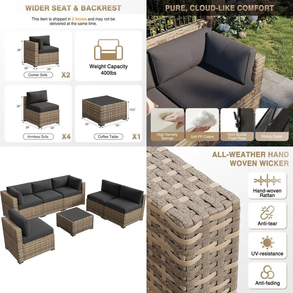 7-Piece Outdoor Wicker Patio Furniture Set with Cushions for Backyard, Poolside, Garden