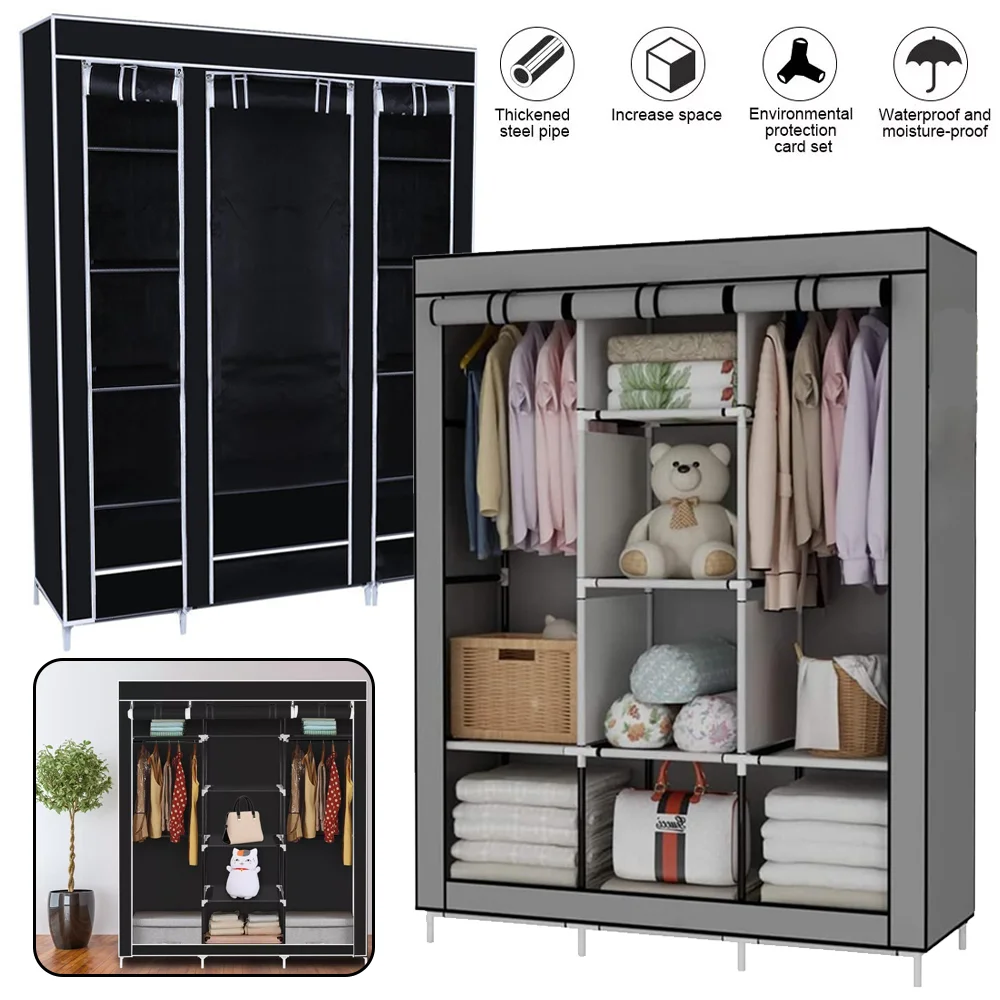 128X45X170cm Clothes Wardrobe Clothes rack folding clothes organizer wardrobe with fabric For dressing room portable Wardrobe