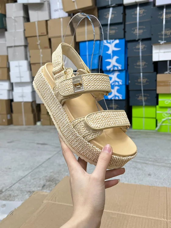 

Удобные женские универсальные повседневные сандалии Thi Bot Woven Magic Sti oes с круглым носком, модные универсальные повседневные сандалии с резиновой подошвой