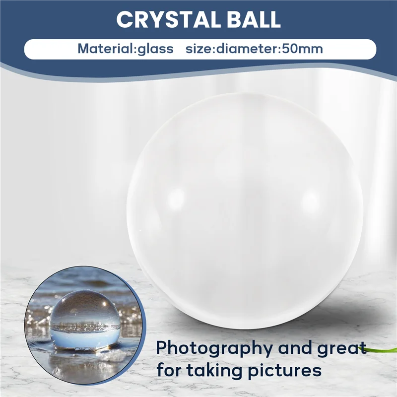 AED5-Transparent Color Glass Crystal Ball Healing Sphere Photography Props Ball Decor