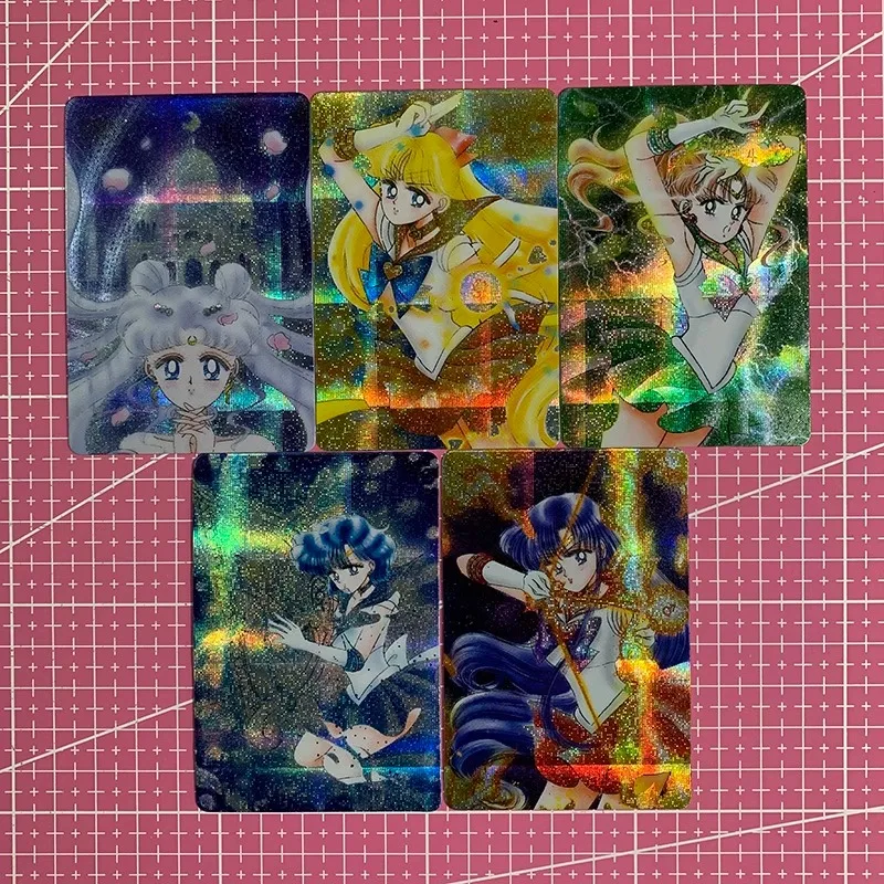 5pcs/set Sailor Moon Tsukino Usagi Aino Minako Self Made Refraction Flash Card Anime Classics Game Collection Cards Toy Gift