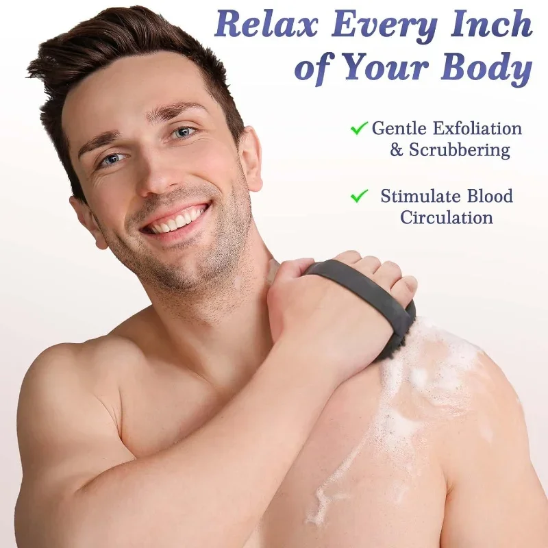 Silicone Body Scrubber - Dual Sides for Sensitive Skin, Bath Brush & Scalp Massager W/Anti-Slip Grip & Travel Size