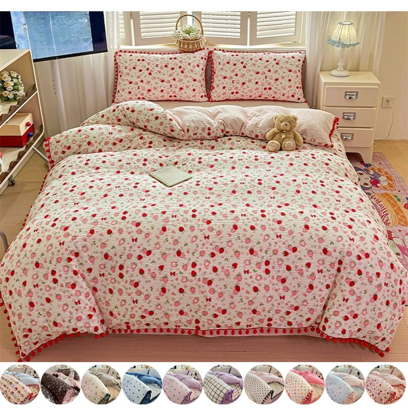 4pcs Cartoon Pattern Striped Plaid Duvet Cover Set-Soft and Breathable Polyester,Suitable for Bedroom Decor in Dorms and Hotels