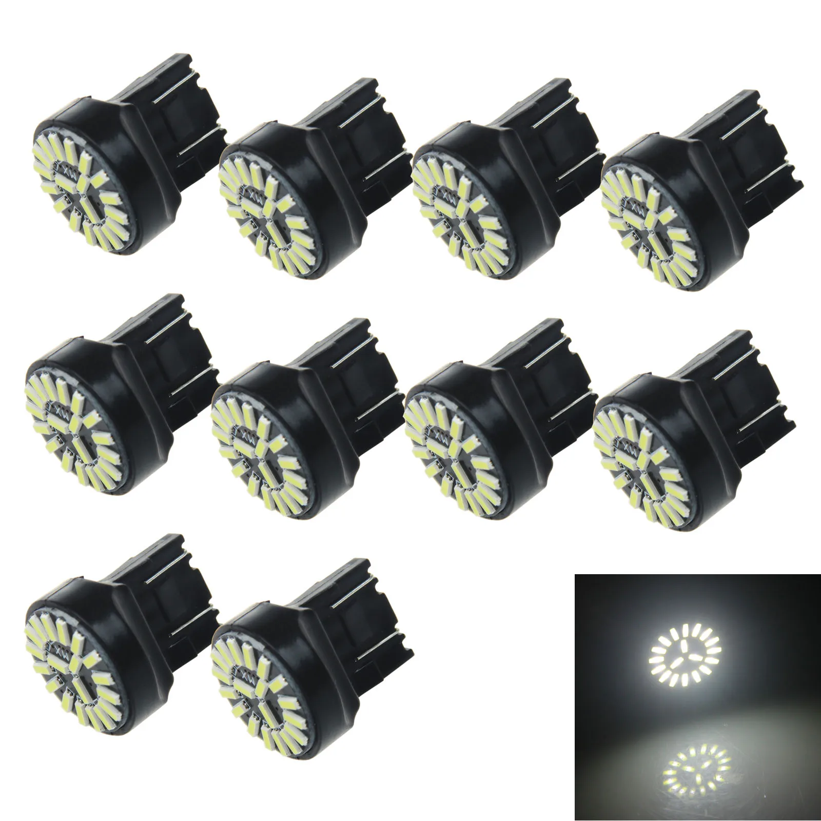 10x White AUTO 7443 Brake Lamp Indicator Light 19 Emitters 4014 SMD LED W3X16D ECE Z21238