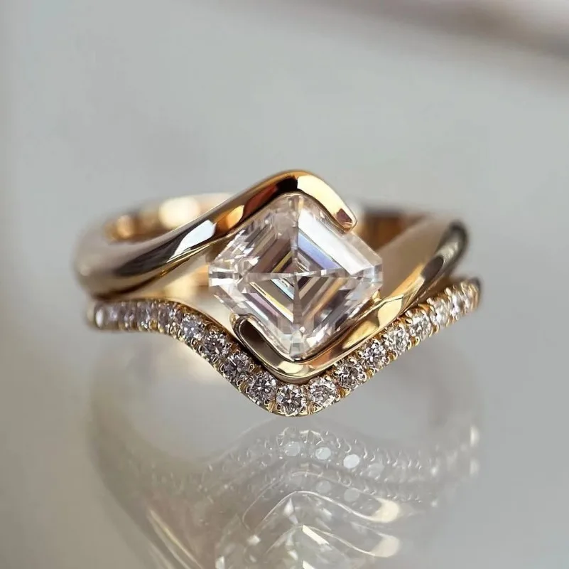 

European and American fashion high-end square zircon women's ring