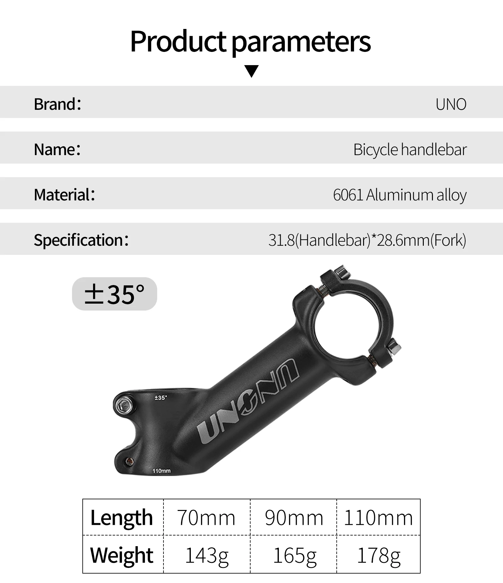 UNO Fahrradvorbau 7/17/35 Grad Mountainbike Brücke 28,6 mm 31,8 mm 60/70/80/90/100/110/120/130 mm Rennrad Lenkertisch – Detail 2