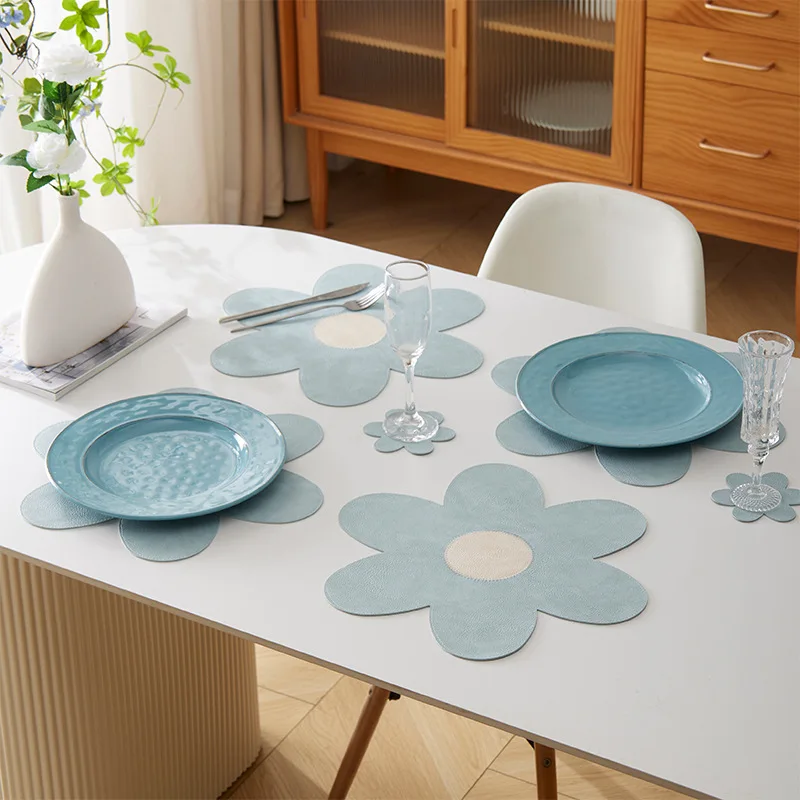 4 قطعة 2026 الربيع PVC تحديد الموقع خمر جلد البقر الملمس 6-Petal زهرة زيت مقاوم للماء مقاومة للحرارة عدم الانزلاق سهلة التنظيف #2