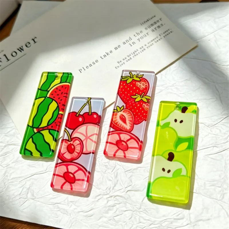 New arrived 56pcs/lot color Fruit pattern print geometry Rectangle shape acrylic beads diy jewelry garment hair accessory