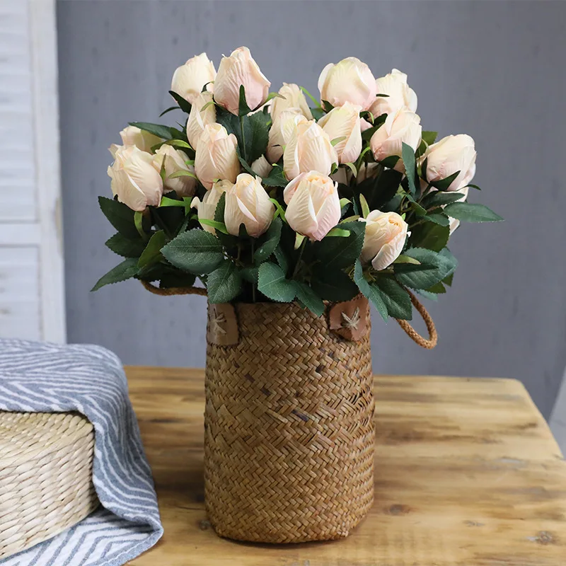 Home Decor Simulation Roses Bouquet Silk Fake Flowers Living Room Decoration Artificial Flower European Style Retro Rose Buds