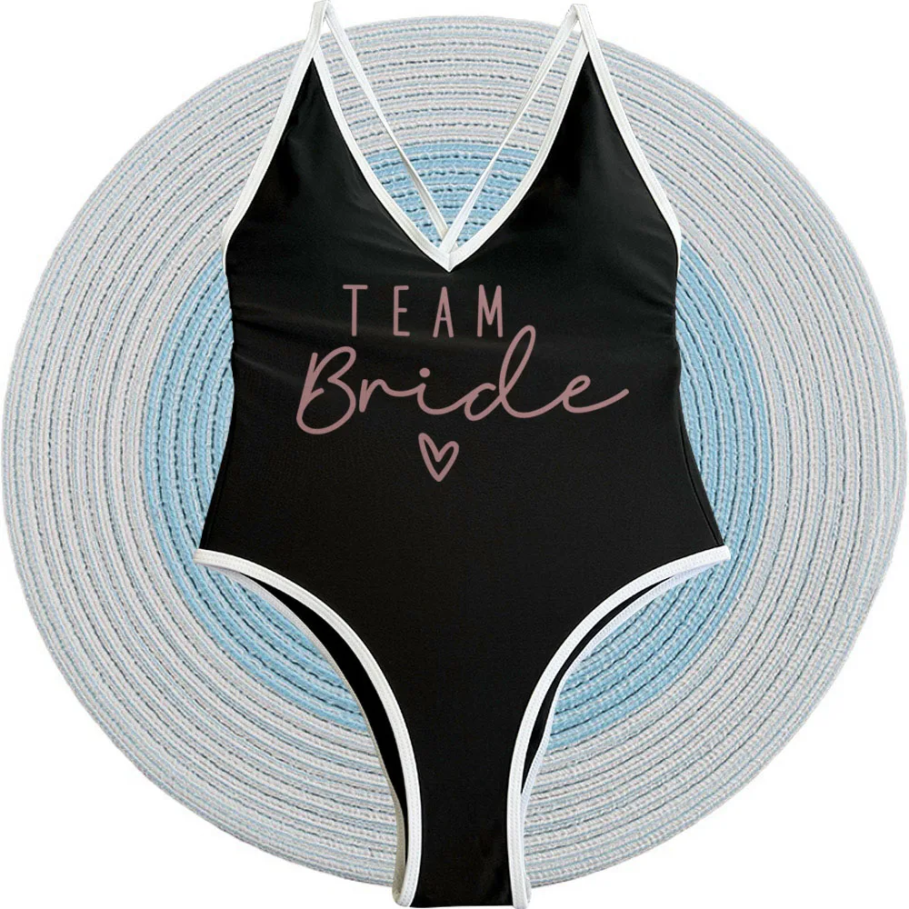 White Bride Swimsuits One-Piece Rose Gold Silver Print TEAM Bride Swimwear Women Beachwear Bachelor Party Plus Size Bathing Suit