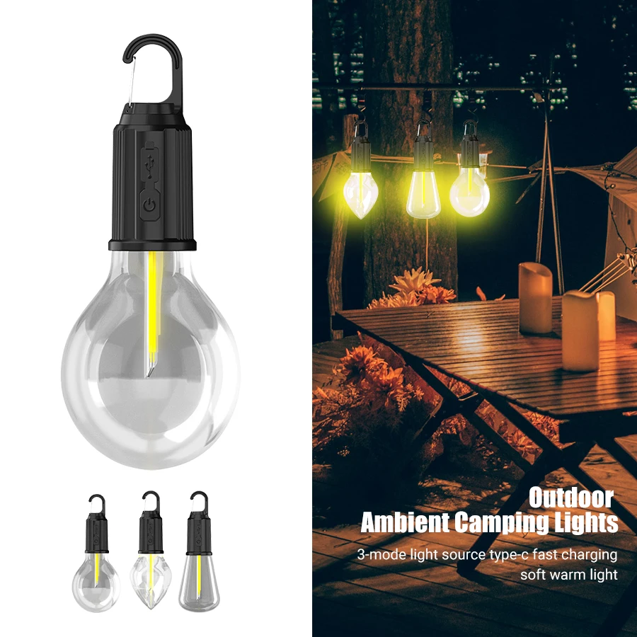 

3 Modes LED Camping Light USB Rechargeable Lantern Waterproof Outdoor Flashlight Tent Light with Hook Portable Handheld Lamp