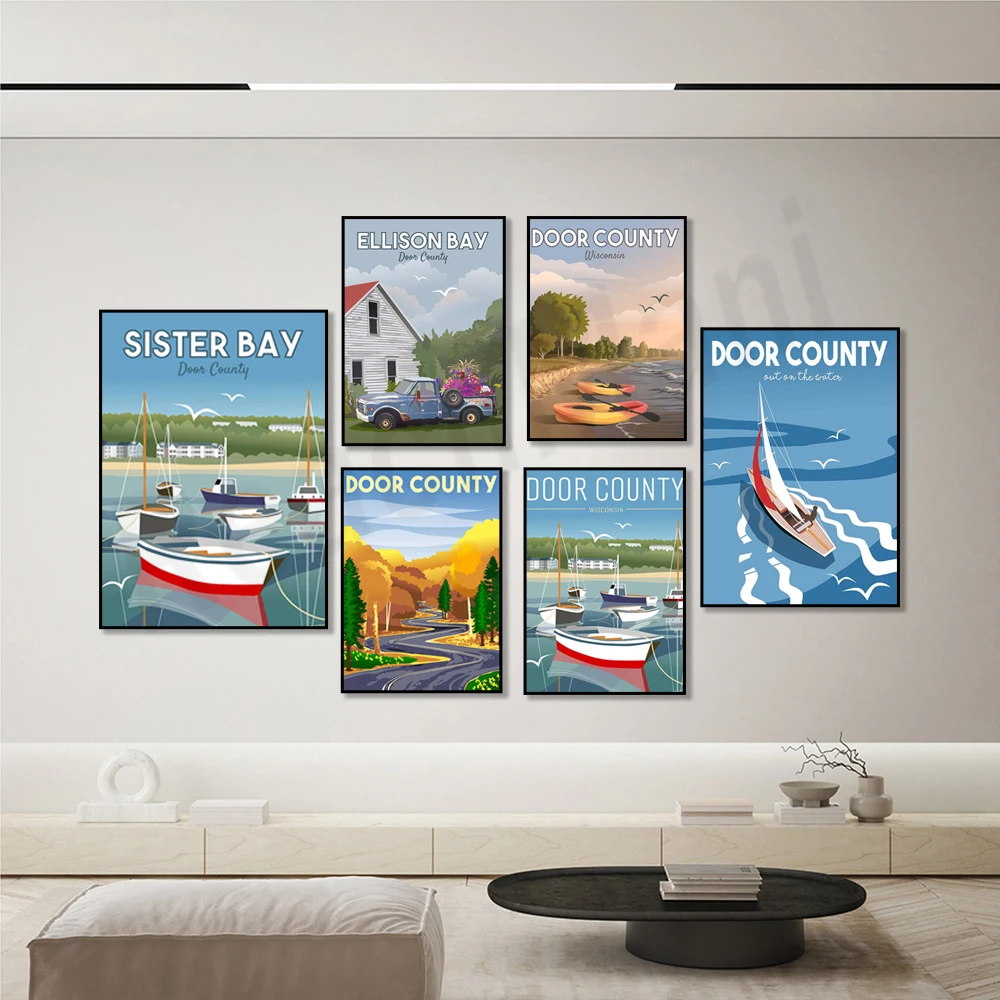 Door County, Wisconsin, Fish Creek Door County, Sister Bay Door County, Ellison Bay Door County, Door Peninsula Travel Poster