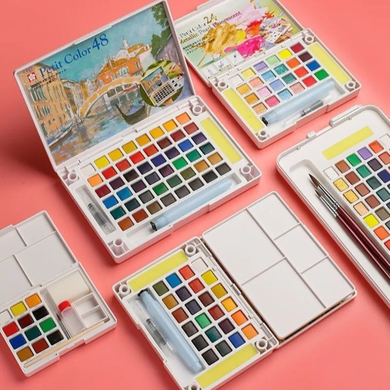 Conjunto de pigmentos aquarela sólidos, 48/72 cores, materiais de arte, estudantes, esboço ao ar livre, pintura, paleta de criação, aquarela portátil