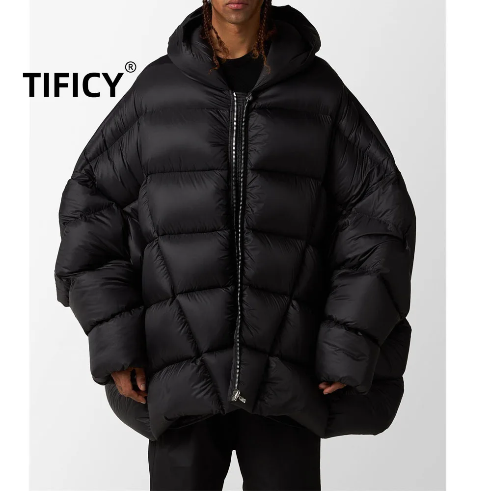 

Куртка на гусином пуху High Street, темная куртка большого размера в стиле RO, мужская свободная и морозостойкая пуховая куртка с капюшоном и рукавами «летучая мышь»