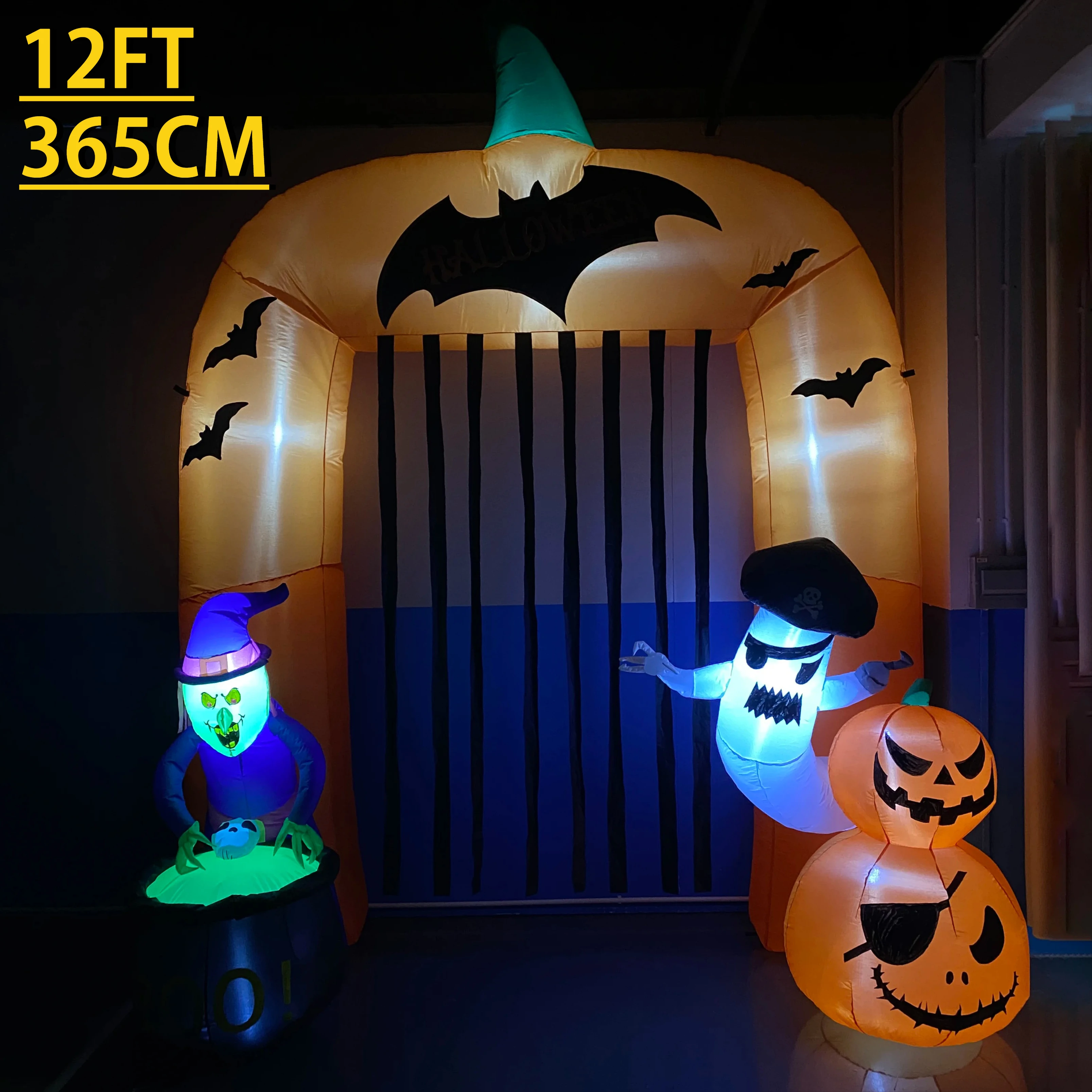 12FT عطلة الإضاءة LED أضواء العملاق هالوين نفخ الديكور الساحرة شبح اليقطين قوس لوازم الحديقة الحلي المنزلية #1