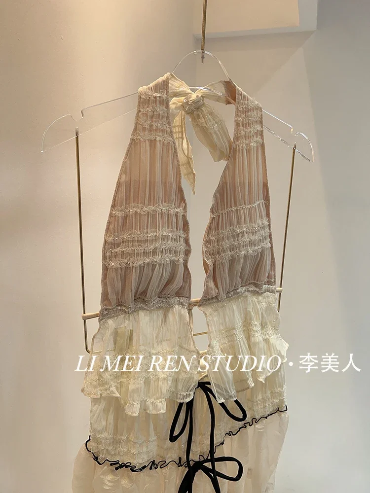 New neck hanging, backless bow tie dress, long skirt, split swimsuit for women